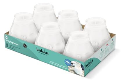 Bolsius – utomhusljus – 6 delar – i glas – vit – brinntid 70 timmar – ingen palmolja – ren bränning – bomullsveke – doftfri