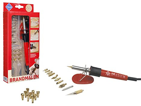 Pebaro 0261 Brandmal Set, Brandkolben, 9 Brennstempel, 9 Brennspitzen, Lötspitze, Styropormesser, Brandmalerei, Pyrographie, Holzbrennen, Holzbrenner, Löten, Styropor schneiden, Basteln mit Holz
