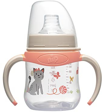 nip Trinklernflasche 150ml Trinklernbecher aus Kunststoff ab 6 Monaten, rot | ergonomischer Anti-Rutsch Griff, kiefergerechter weicher Trinkschnabel aus Silikon, Anti-Colic Ventil, bruchfest & leicht