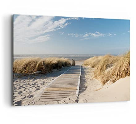 Wandbilder Dekoration Wohnzimmer Strand Meer Fußgängerbrücke Ufer Bilder auf Leinwand 120x80cm Leinwandbild Schlafzimmer Deko Wand Kunstdruck Art Groß XXL Wanddeko Bild Wall Decor Canvas AA120x80-2657