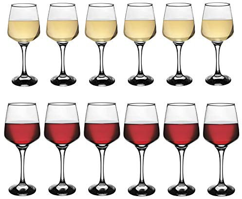 Argon Tableware Wine Glass Set - 12 Piece - 400ml & 295ml - Tallo Collection Dishwasher Safe Red White Wine Glasses Wine Glasses Set for Restaurants, Celebration Party
