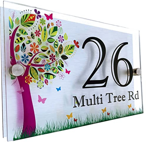 Modern acrylic house sign, MULTI COLOUR TREE house sign design