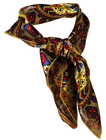 Nickituch gold rot blau beige orange Aztekenmuster - Chiffon Satin, Gr. 50x50 cm