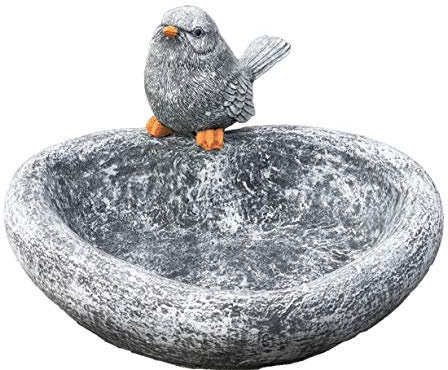 stoneandstyle Vogeltränke Herz mit Steinfigur Vogel, Garten Deko, massiver Steinguss, frostfest bis -30°C