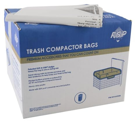 Whirlpool W10165293RB 18-tums plastkomprimeringspåsar med luktborttagare, vit, 60-pack