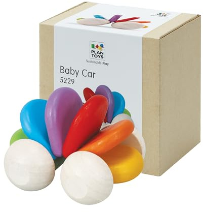 PlanToys Baby Auto - Holzspielzeug Baby - Nachhaltiges Holzspielzeug - Babyspielzeug ab 6 Monate - Buntes Motorikspielzeug für Kinder aus Holz