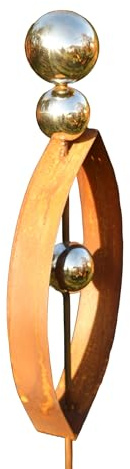 Gartendekoshop24 – Gartendeko Metall Roststecker, Gartenstecker, 117 cm, wetterfest, 3 Edelstahlkugeln. Schöner Gartenstab aus Edelrost, Rost, handgefertigt aus Bayern. Geschenkidee für draußen.