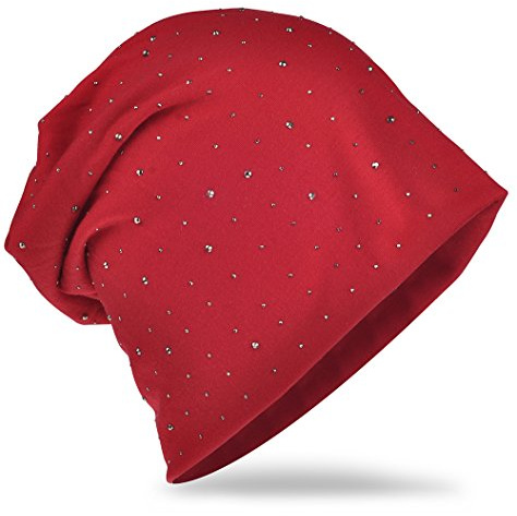 Miobo Jersey slouch beanie lång mössa med ädel strass stjärna nitar applikation unisex enfärgad män kvinnor trend, Vinröd, En Storlek