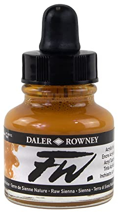 Daler-Rowney FW Acrylic Ink, Glass Bottle with Dropper, 1oz - 29.5 ml, Yellow Ochre