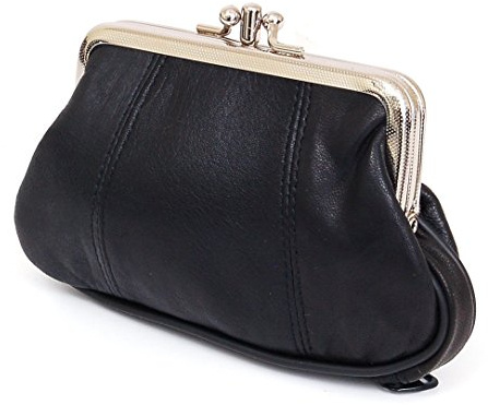 Womens Leather Mini Wallet ID Credit Cards Cash Coin Holder Case Organizer Puse with Framed & Zipper Closures - Black