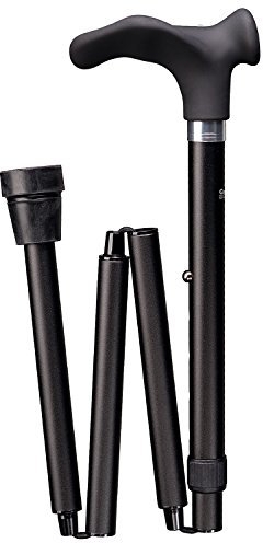Gehstock Comfort Faltstock, kleiner anatomisch geformter Griff aus Acetat mit Soft-Beschichtung, aufgesetzt auf einen Stock aus stabilem Leichtmetall, schwarz, faltbar, höhenverstellbar, inklusiv Spezial-Gummipuffer, rechte/linke Hand., Tragerichtung:RECHTS