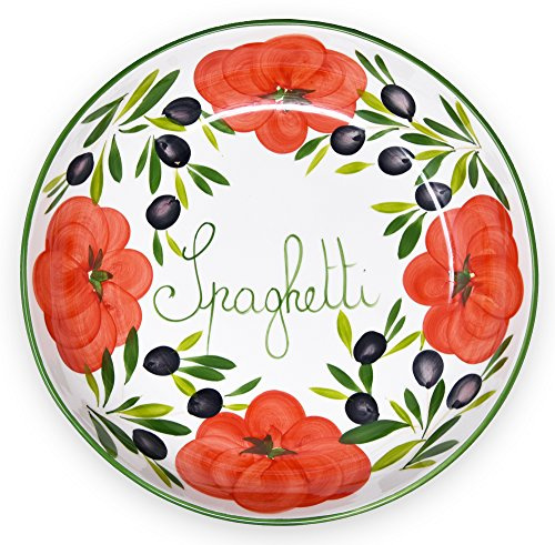 Lashuma Handgemachte Nudelschale aus Italienischer Keramik im Tomatendesign, Runde Pastaschüssel 36 cm, 9 cm tief