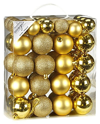 50 Christbaumkugeln 4cm und 6cm PVC Box // Weihnachtskugeln Baumkugeln Baumschmuck Weihnachtsdeko Kugeln (Gold)