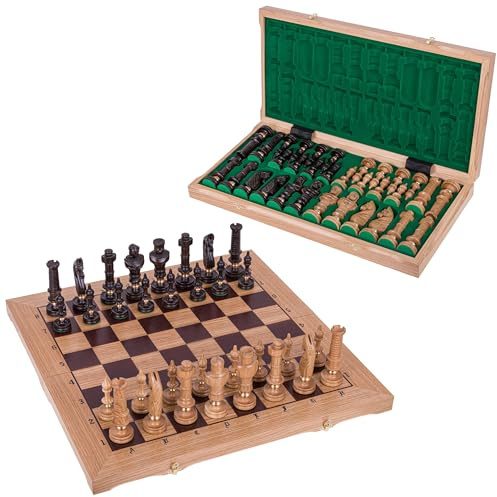 Square - Échecs en Bois Royal LUX - Chêne - 65 x 65 cm - Pièces d'échecs sculptées