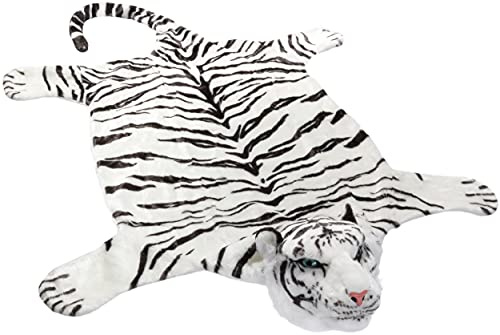 Brubaker Peau de Tiger en Fausse Fourrure - Tiger Blanc - 130 x 120 cm - Tapis de Cheminée