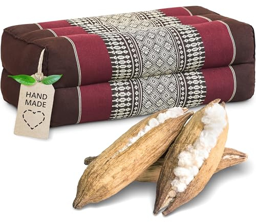 livasia Block Yogakissen eckig - 17x34x12cm - Meditationskissen mit Kapok, Stützkissen Bolster rechteckig, Yoga Pilates Zubehör Nackenkissen, Thaikissen fest handgefertigt