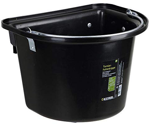 Kerbl Turnier-Futterkrippe mit Einhängebügel und Tragegriff, Futtereimer, schwarz, 39x32,5x26cm, 12l, 1 Fressplatz, stabiler Kunststoff