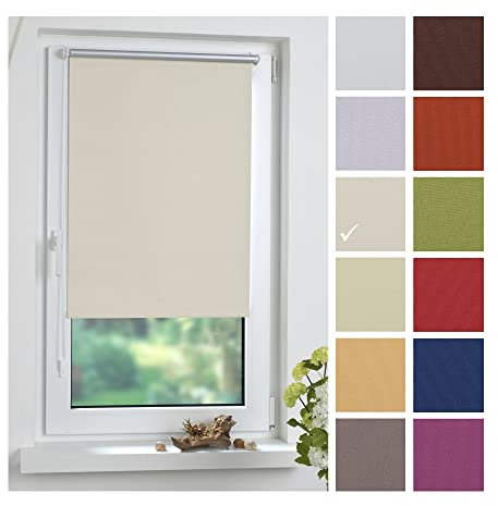 Liedeco® Rollo Klemmfix Thermobeschichtet - 120 x 150 cm Creme (Breite x Höhe) / lichtundurchlässig Blickdicht verdunkelnd und stufenlos verstellbar/leichte Innen-Montage ohne Bohren mit Klemmträger