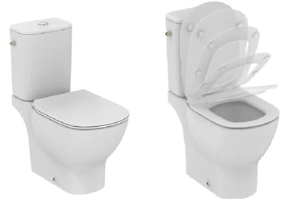 Ideal Standard TESI WC-Set zum Aufstellen, weiß, ohne Flansch, Aquablade, WC-Sitz mit Absenkautomatik, sparsames Spülen, 3/6 l, horizontaler Ausgang, Befestigungsset im Lieferumfang enthalten,