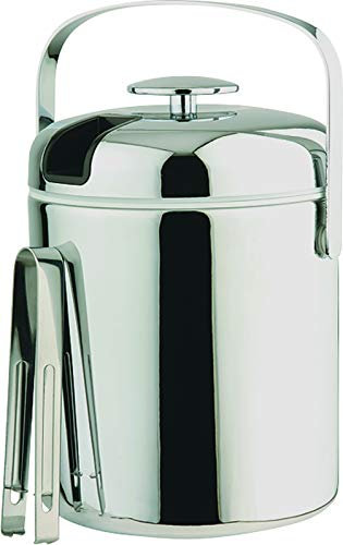 APS Eiseimer 36015, Set Secchiello Ghiaccio con Pinza, Acciaio Inox, 16x14x22 cm, Argento