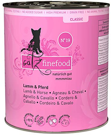 catz finefood Lamm & Pferd Classic Adult Katzenfutter nass Gluten- & getreidefrei, ohne Zuckerzusätze - Premium Nassfutter für Katzen, Made in Germany (6 x 800g Dose)