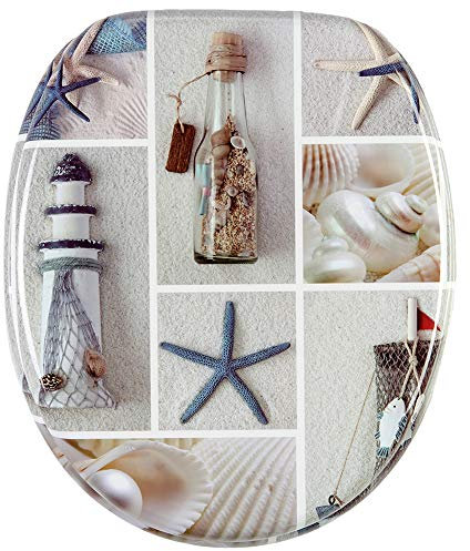 Sanilo WC Sitz mit Absenkautomatik, hochwertiger Toilettendeckel, einfache Montage, stabile Scharniere, Meeresbrise