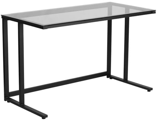 Flash Furniture Singleton Glass Desk with Black Pedestal Metal Frame