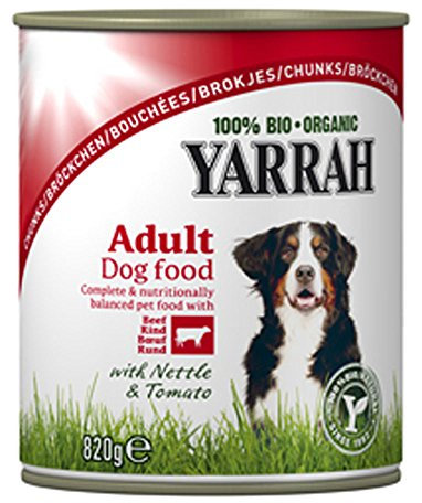 Yarrah 24er-VE Bio Hundefutter Feucht Bröckchen Huhn & Rind mit Brennessel 820g