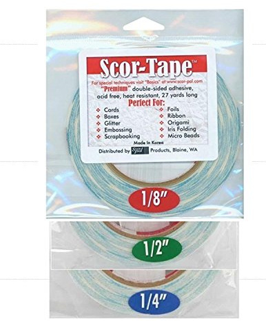 Scor-Tape Bundle 1 each of 1/8', 1/4', 1/2', by 27 Yards (201, 202, 203) Double Sided Adhesive
