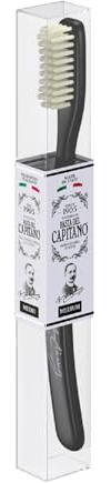 Pasta del Capitano 1905, Spazzolino Vintage con Setole Medie, Riproduzione della Versione Originale, Raggiunge gli Angoli più Difficili, 100% Made in Italy, Colore Nero