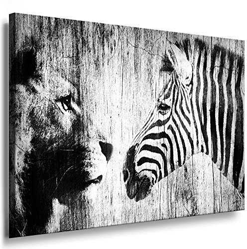 Fotoleinwand24 - Tiere Abstrakt Löwe und Zebra / AA0070 / Fotoleinwand auf Keilrahmen/Schwarz-Weiß / 70x50 cm