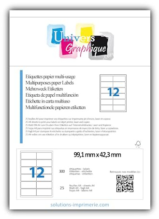 300 étiquettes 99.1 x 42.3 mm soit 25 planches de 12 étiquettes adresse pour laser, jet d'encre et copieur compatible l7177 FACTURE DE NOTRE IMPRIMERIE AVEC TVA DÉDUCTIBLE