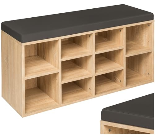tectake® Scarpiera Ingresso, Portascarpe con Cuscino, Scarpiera Legno Salvaspazio, Panca, Mobile Ingresso, Contenitore Scarpe, Armadio Scarpe 103,5x48x30 cm - Grigio Scuro/Rovere Chiaro