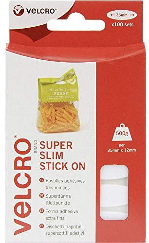 VELCRO Brand Forma adhesiva extra fina 35mm x 100 Blanco | Slim Self Adhesive Oval Dots, Double Sided Hook & Loop Dots, Double Sided Sticky Adhesive Pads for Home, School, Office