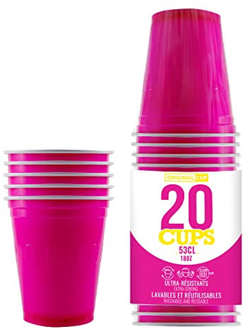 Confezione da 20 bicchieri originali rosa ufficiali | 53cl Coppe americane rosa | Beer Pong | Qualità Premium | Bicchieri di plastica riutilizzabili | Lavaggio a mano e in lavatrice | OriginalCup®