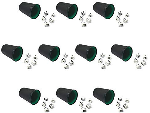 HAC24 10x Würfelbecher Set Schwarz mit je 5 Würfel Knobelbecher Knobel Chicago | Würfelset Würfelspiele