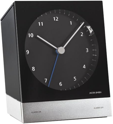 Jacob Jensen - Funkwecker - Edelstahl - schwarz - Zifferblattbeleuchtung 10 x 12 cm