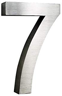 Hausnummer 7 Edelstahl 3D Design Arial rostfrei witterungsbeständig 20cm Höhe gebürsteter Edelstahl V2A inkl. Montagematerial Alle Hausnummern erhältlich: 0 1 2 3 4 5 6 7 8 9 A B C D
