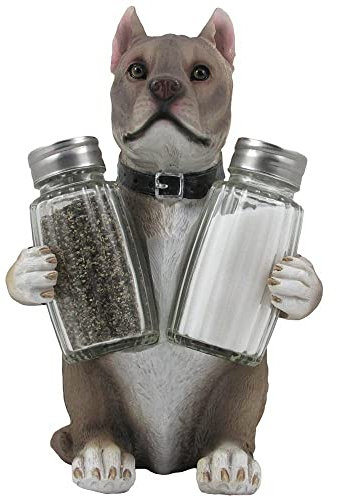 Juego de salero y pimentero decorativo de cristal Pit Bull con soporte en estatuas y esculturas de perro y Pitbull decoración de mesa de cocina regalos para los amantes de las mascotas