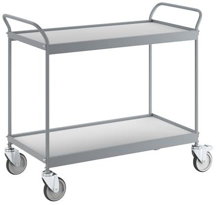 kaiserkraft | Servierwagen | Ladefläche 990 x 545 mm | Tragfähigkeit 150 kg | 2 Etagen | 4 Lenkrollen | Davon 2 mit Doppelstopp