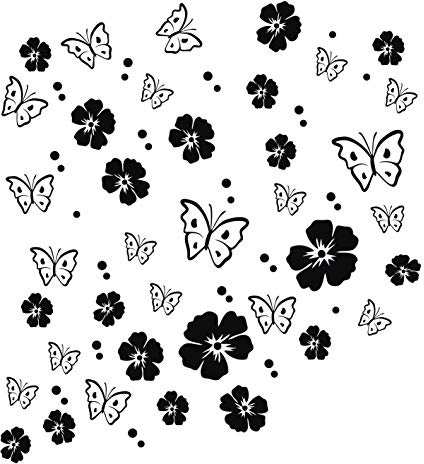 kleb-Drauf | 19 Blüten, 19 Schmetterlinge und 42 Punkte | Schwarz - matt | Autoaufkleber Autosticker Decal Aufkleber Sticker | Auto Car Motorrad Fahrrad Roller Bike | Deko Tuning Stickerbomb Styling