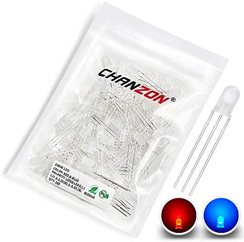 Chanzon 100 pcs 5mm Red & Blue LED Diode Lights (Bicolor Common Cathode Diffused Round) Lighting Bulb Lamps Electronics Components Light Emitting Diodes