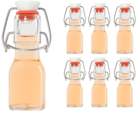 hocz 6x leere Bügelflaschen 50ml zum Befüllen Weiß - kleine Flaschen mit Bügelverschluss - 6er Bügel Glasflaschen Set für Saft, Getränke, Likör, Öl, Saucen - 6 Stück, 50 ml, Weiß