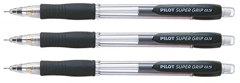 PILOT H-185SL Super Grip Mechanical Pencils 0.5 mm Black Body Pack of 3aa
