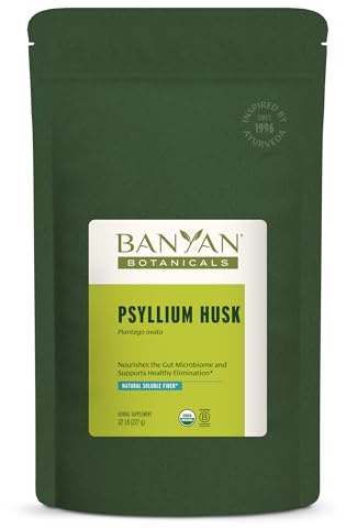 Banyan Botanicals Psyllium Husk – Organic Whole Husk Fiber – Natural Prebiotic & Source of Dietary Fiber – Supports Healthy Gut Microbiome & Metabolism* – 1/2 lb. – Non-GMO Sustainably Sourced Vegan