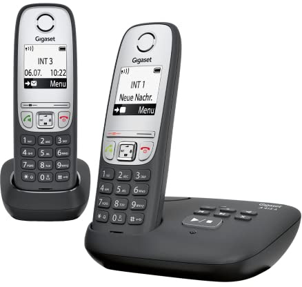 Gigaset A415A DUO, 2 Schnurlose DECT-Telefone mit Anrufbeantworter, Freisprechfunktion, Kurzwahltasten, Telefonbuch mit 100 Einträgen, Kontrastreiches Grafik Display und leichter Bedienung, schwarz