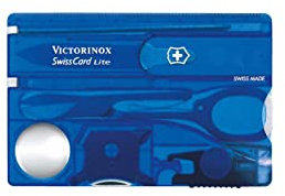 VICTORINOX Schweizer Taschenmesser, Swiss Card Lite, 13 Funktionen, Multitool mit Spitzklinge, Schraubendreher 5 mm, Schere, Blau