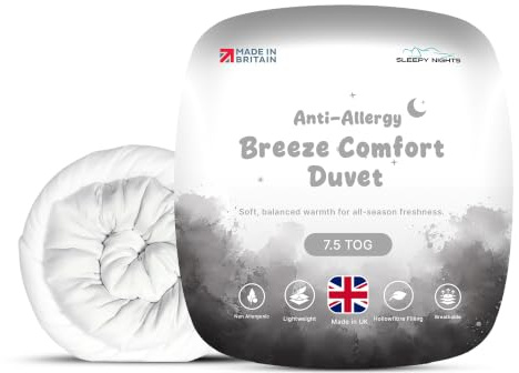SleepyNights 7.5 Tog King Duvet Quilt Comforter – All Season Mid-Weight Bedding – Anti Allergy Hollowfibre Duvet, Soft & Breathable – Made in UK & Non-Allergenic (225x220cm)