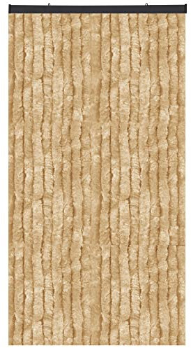 Flauschvorhang, Chenille Vorhang, Insektenschutz für den Sommer Extrabreit, Auswahl: 140x220 Unistreifen beige