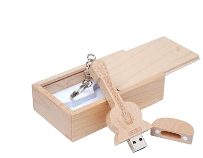 Guitar Shaped Maple Wood Memory Stick USB Flash Drive in Wood Box (3.0/32GB, Maple Wood)